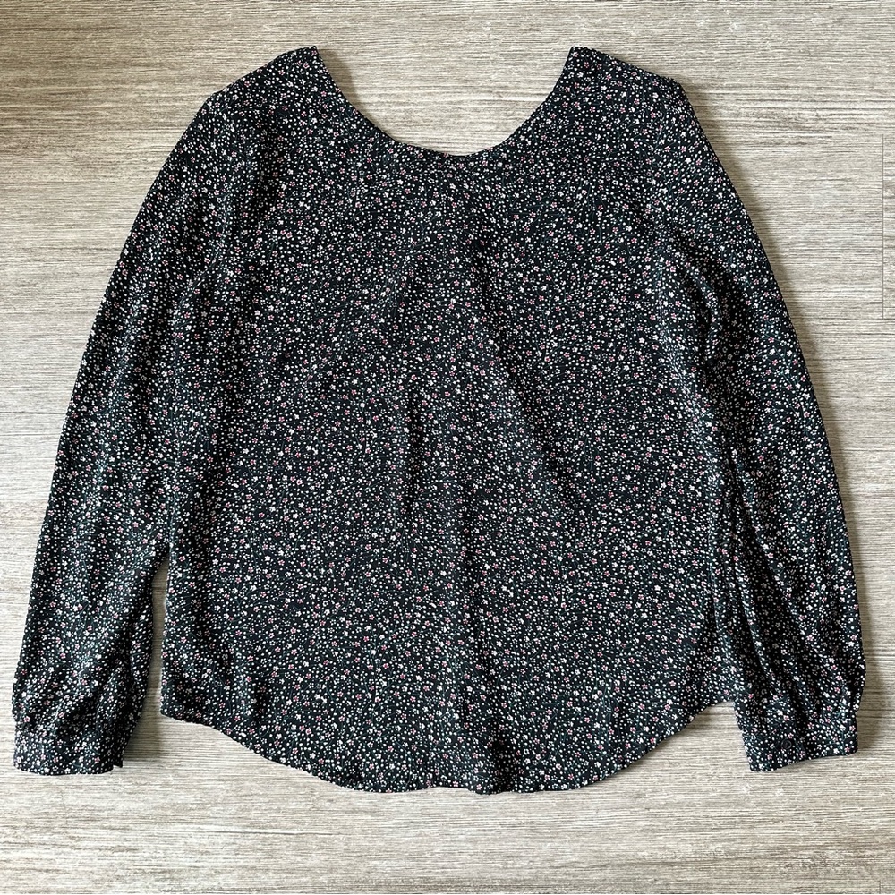 Loft Floral Black Keyhole Back Blouse